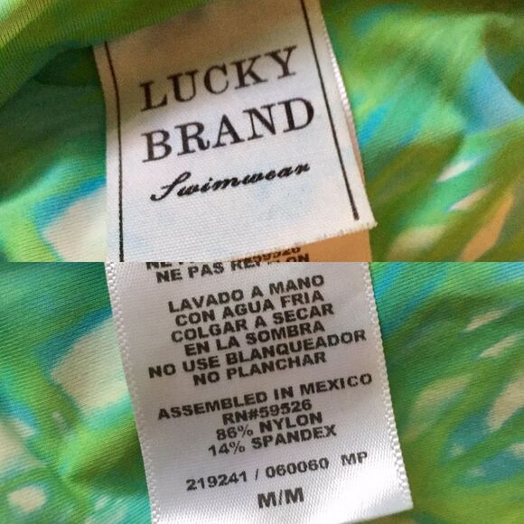 Lucky Brand M Summer Time Tie Dye Fringe Bandeau Bikini Top Swimsuit Green Boho - Picture 9 of 10